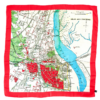 A red, blue and green silk Delhi map print scarf.