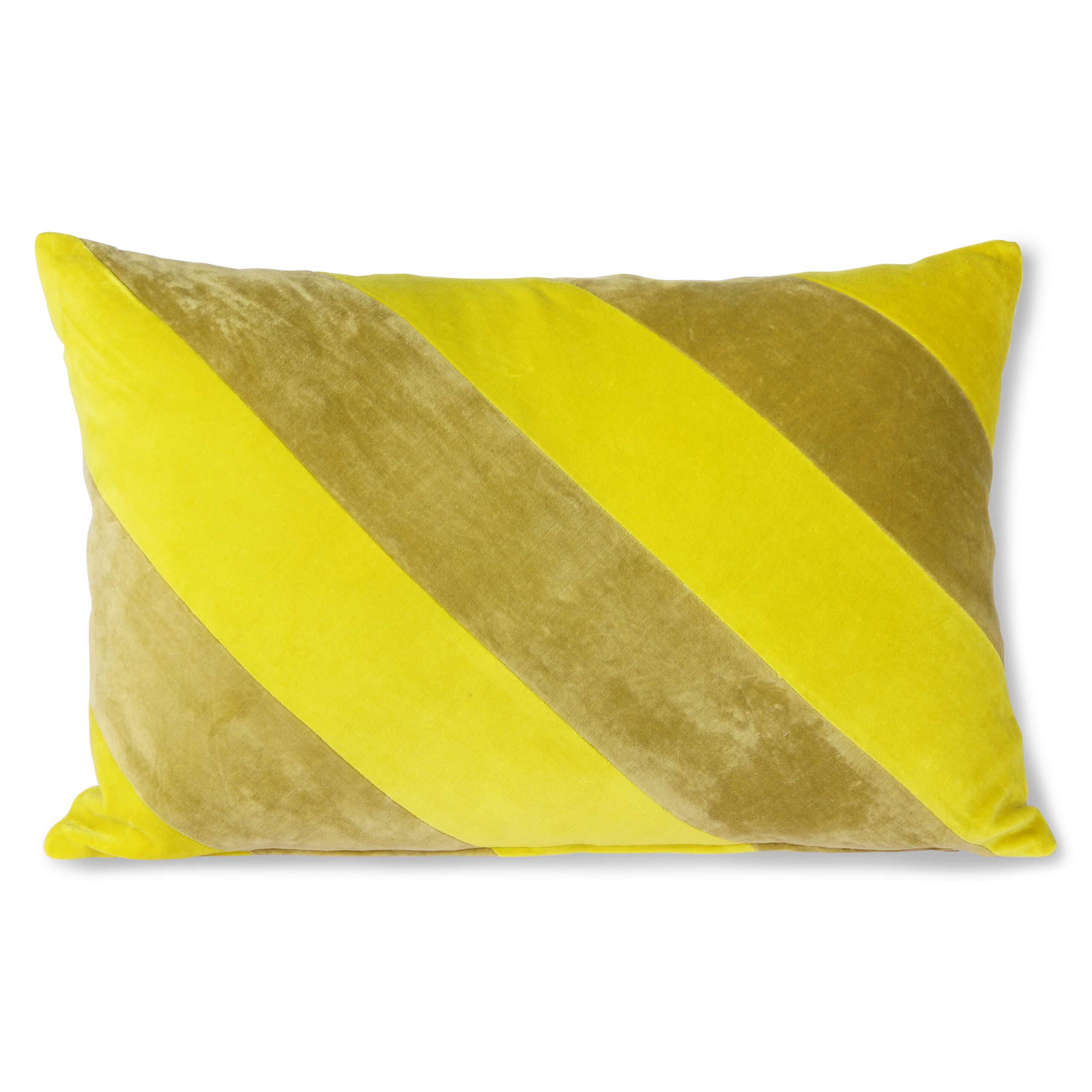 An acid yellow, striped-velvet cushion from Graham & Green.