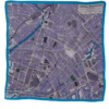 A Manchester map print on a luxury silk scarf in blues and purples.