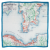 A pale blue silk scarf showing a vintage map of Hong Kong.