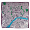 A purple silk scarf depicting a vintage map of Frankfurt.