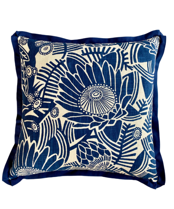 Blue floral cushion covers with protea print Designs By Origin