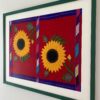 Sunflower framed wall art embroidered textile shot from the side.