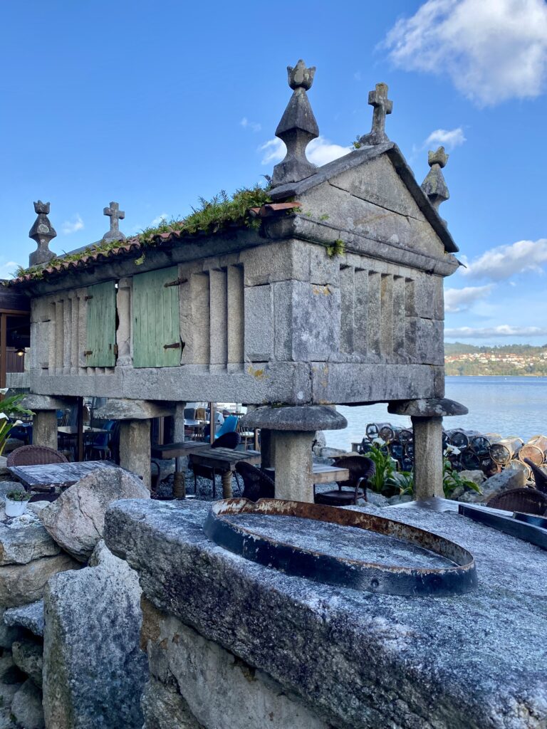 An 'horréos' or traditional grain store. These dot the shoreline in the fishing village of Combarro in northern Spain and are found across Galicia.