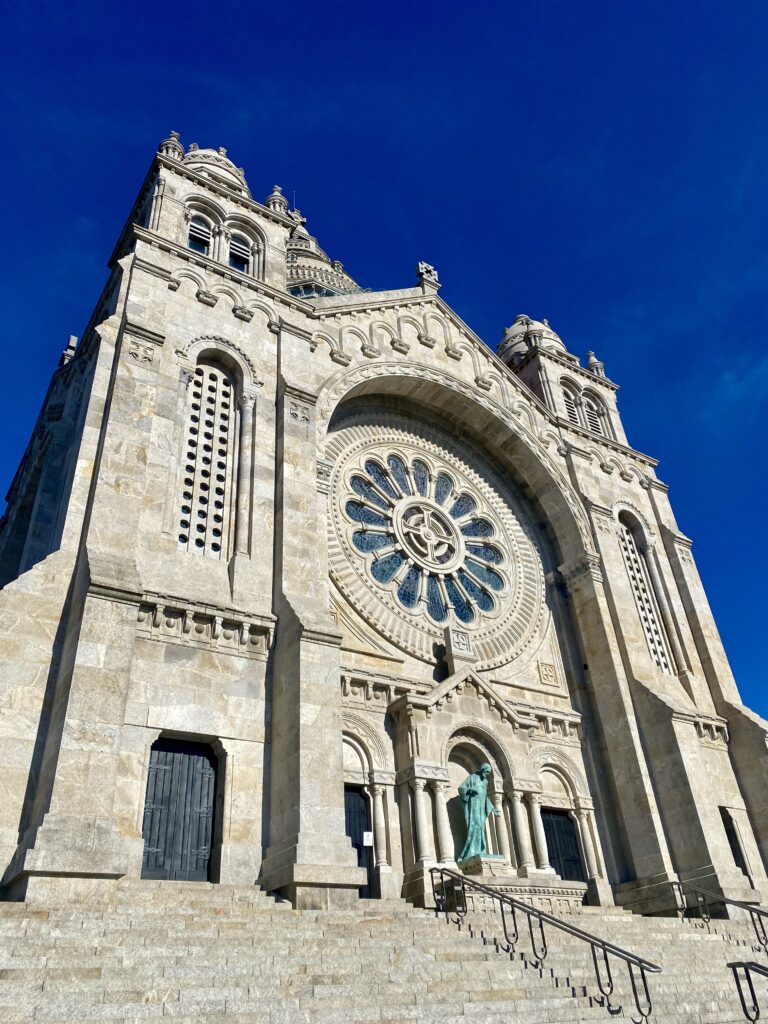 The impressive facade of the Santa Luzia church with its rose window in Viana Do Costelo in northern Portugal.