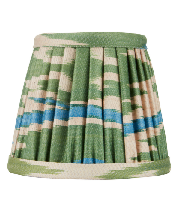 Blue and green gathered silk candle shades.