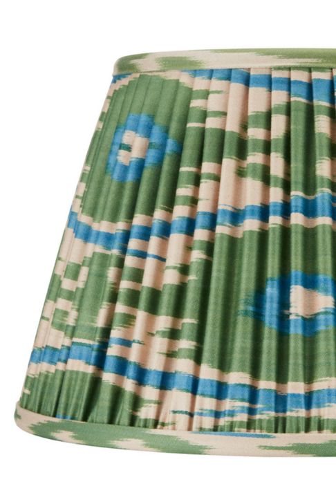 Green and blue silk Ikat lampshades.