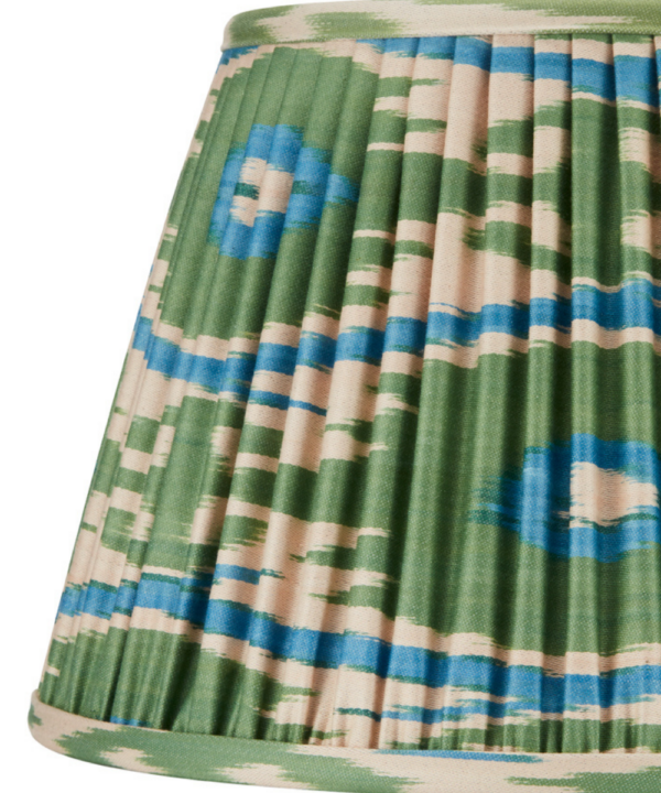 Green and blue silk Ikat lampshades.