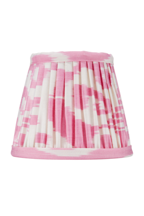 Pale pink silk Ikat candle shades.