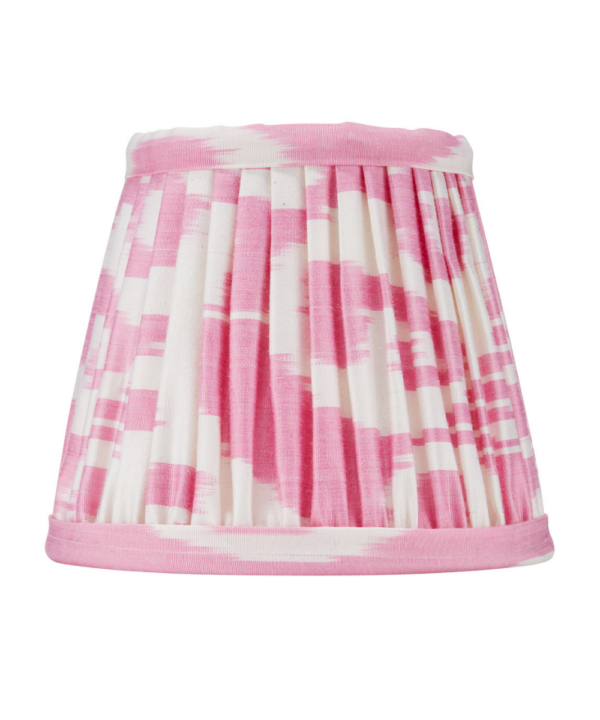 Pale pink silk Ikat candle shades.