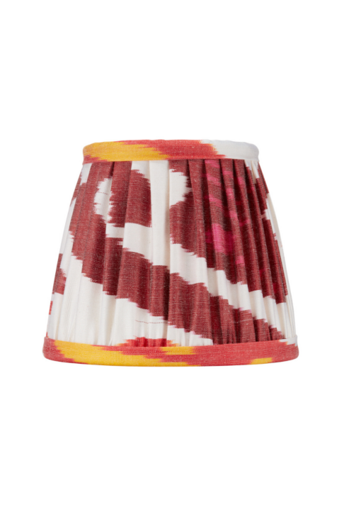 Dark red and yellow silk Ikat candle lampshades.