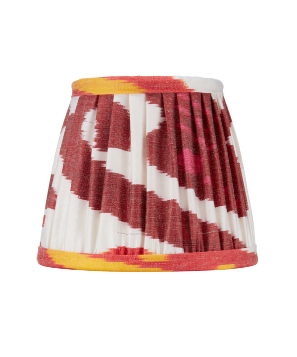 Dark red and yellow silk Ikat candle lampshades.