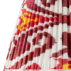 Burgundy red silk Ikat lampshades with yellow accents.