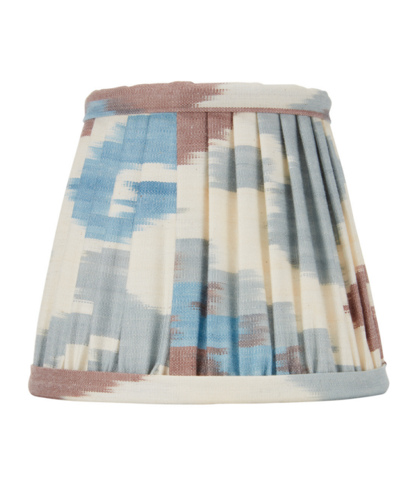 Soft blue and brown silk Ikat candle lampshades.