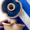 Blue glazed pottery ceramic candleholders handmade in Scotland.