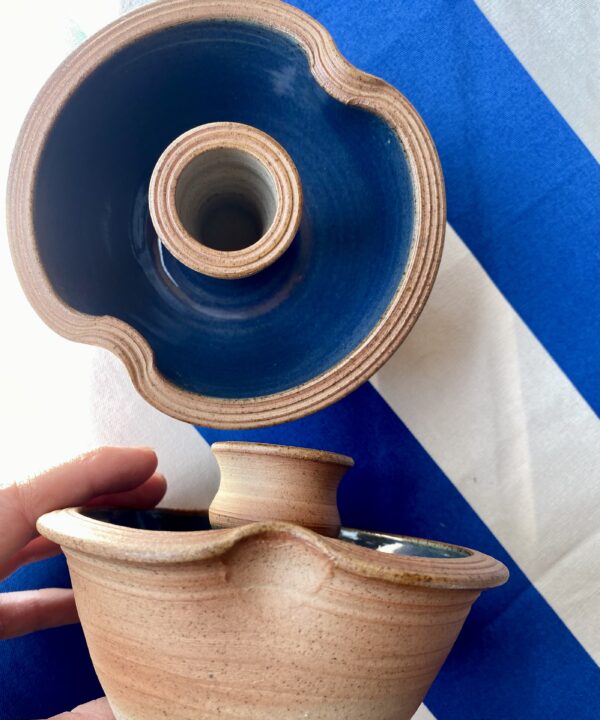 Blue glazed pottery ceramic candleholders handmade in Scotland.