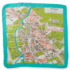 A vintage Cambridge map printed onto a luxury silk scarf in a turquoise and green colourway.