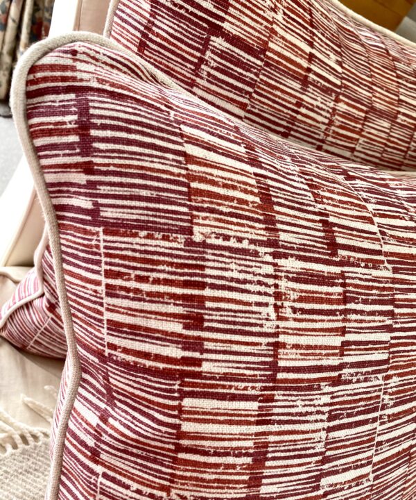 Deep pink cushions in Sakori Japanese print linen.