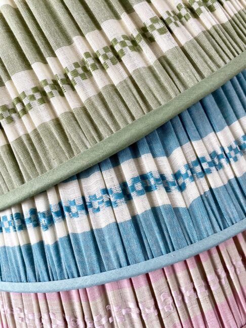 Samarkand Design gathered lampshades in pretty pastel colours.