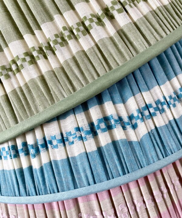 Samarkand Design gathered lampshades in pretty pastel colours.