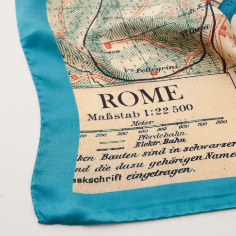 Detail of a Rome map print luxury silk scarf.