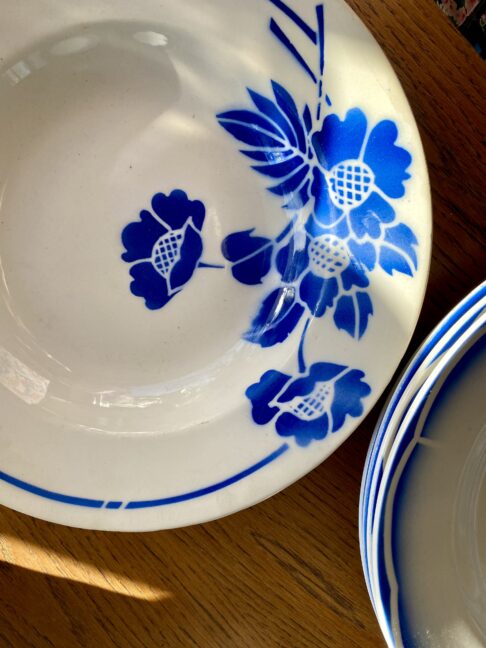 Vintage floral, blue and white dessert bowl.