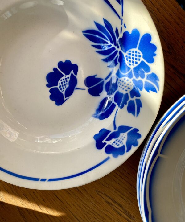 Vintage floral, blue and white dessert bowl.