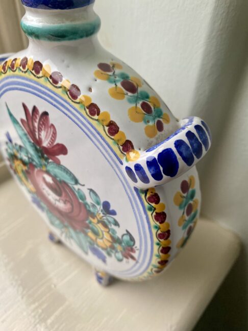Pretty handles on a hand-painted Portuguese bud vase.