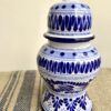 Blue and white Talavera pottery pot with lid.