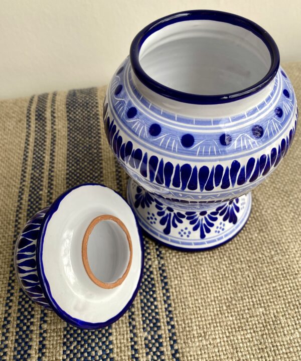 Detail of a Mexican ceramic pot with lid.