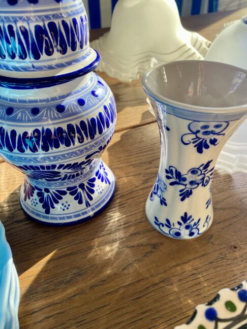 A pretty blue and white lidded pot from Mexico.