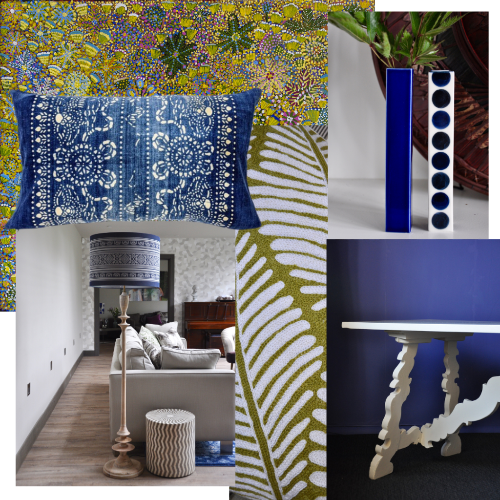 A vibrant, Aboriginal art-inspired room scheme mood board.