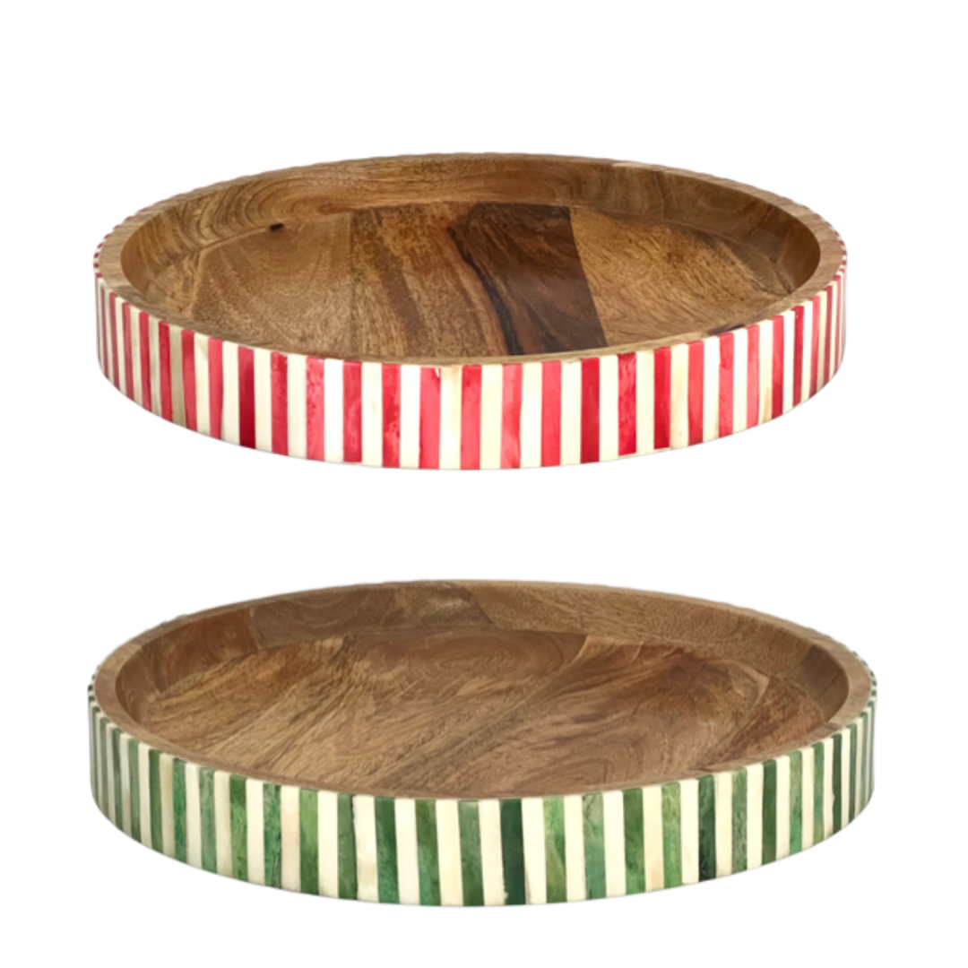 Striped, bone inlay trays from Tooka.