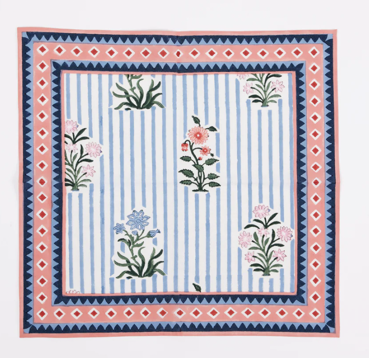 A pretty, floral, block-printed cotton napkin design by Daydress.