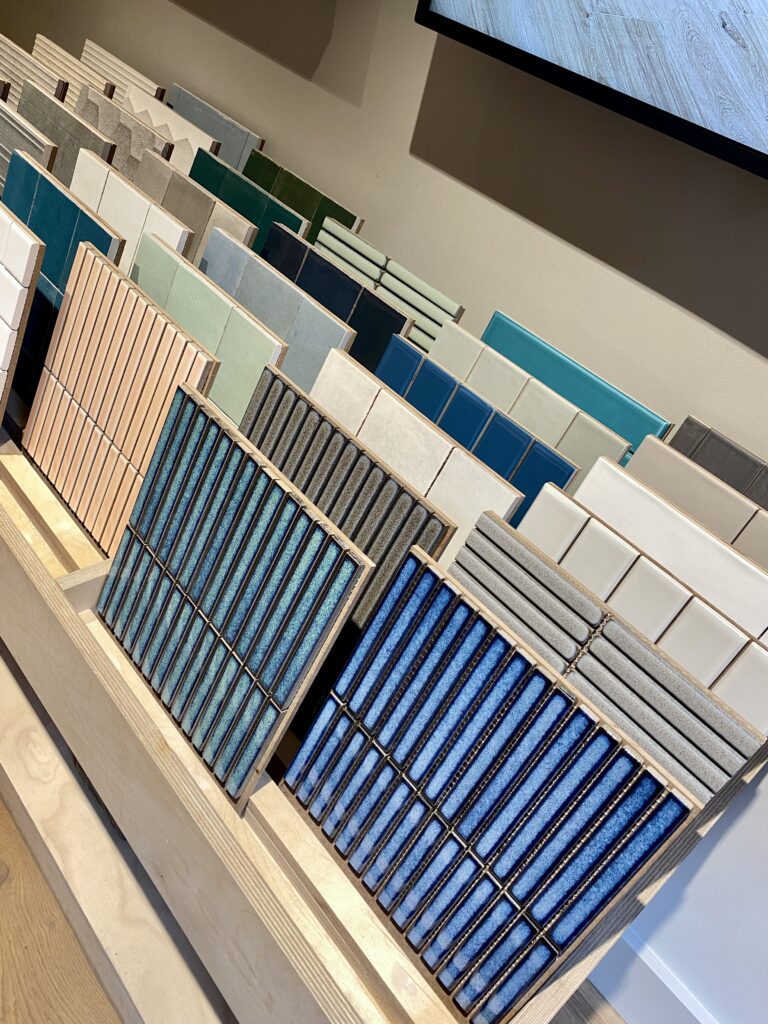 A selection of modern mosaics in a palette of blues from Domus Tiles.