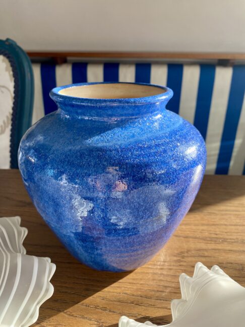 Cornflower blue ceramic pot or vase handmade and with the prettiest glaze.