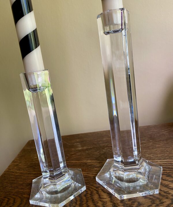 Vintage glass candlesticks close-up.