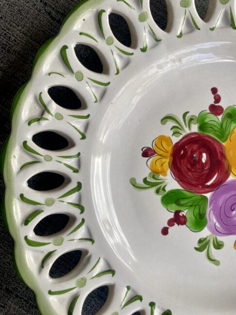 Detail of hand-painted florals on a Potuguese plate.