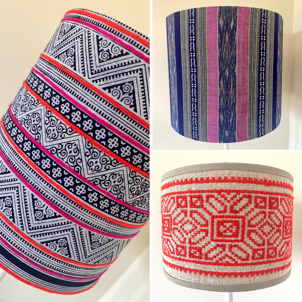 Designs By Origin handwoven textile lampshades.