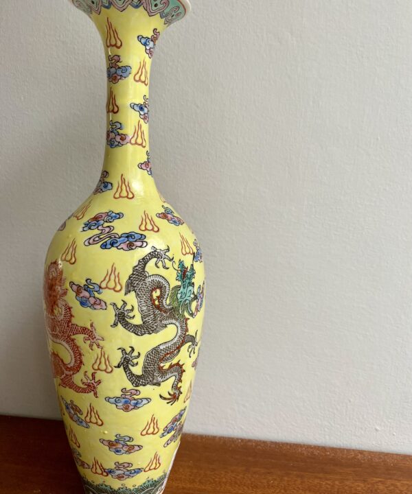 Pale yellow Chinese porcelain bottle with dragon.