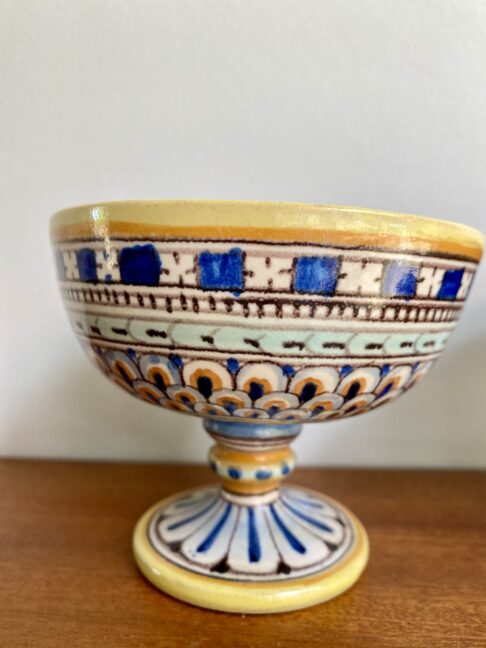Vintage hand-painted Italian pottery footed dish - available as a pair.
