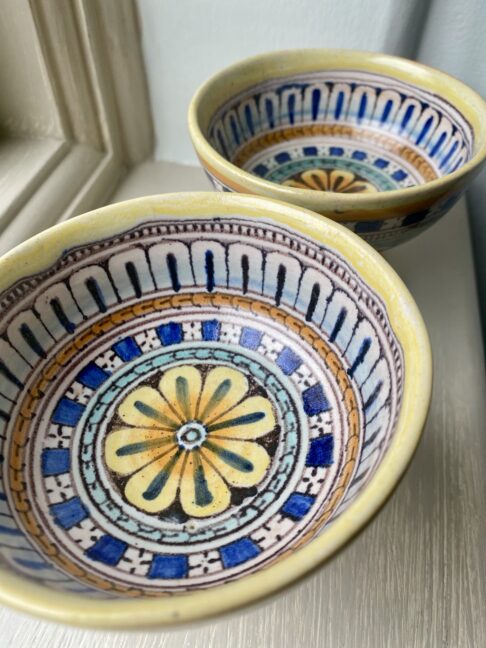 Hand-painted Italian footed miniature dishes.