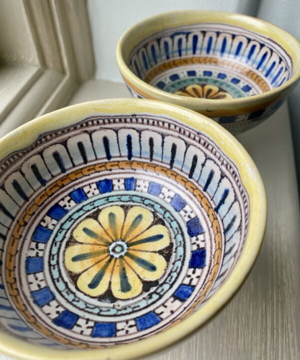 Hand-painted Italian footed miniature dishes.