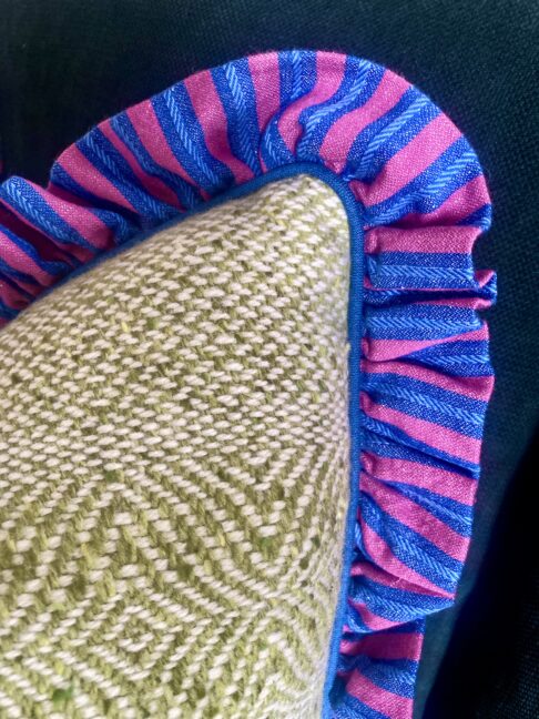 Cushions with a ruffle in Donegal tweed and Irish linen.