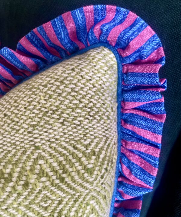 Cushions with a ruffle in Donegal tweed and Irish linen.