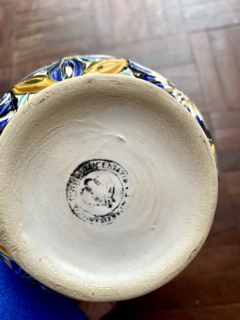 Back stamp on a vintage pierced ceramic vase.