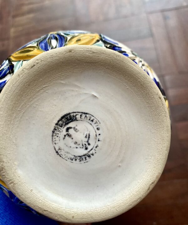 Back stamp on a vintage pierced ceramic vase.