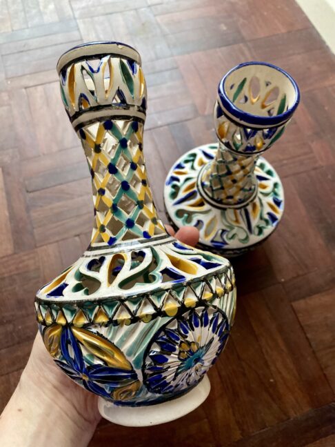 Pierced, decorative vintage pots.