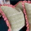 Luxury green tweed cushions handmade from Donegal tweed with an Irish linen ruffle.